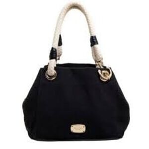 Michael Kors Black‎ Canvas Rope Handle Shoulder Bag Gold Tone Accent